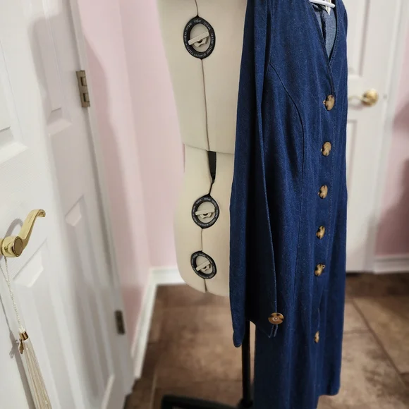 Metrostyle Classic Blue Button-Front Midi Dress - Picture 5 of 5